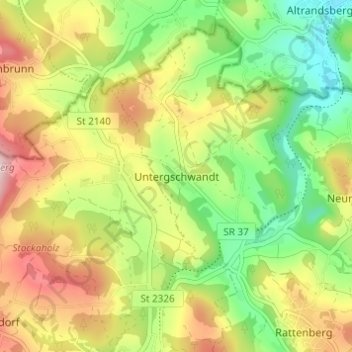 Mapa topográfico Untergschwandt, altitud, relieve