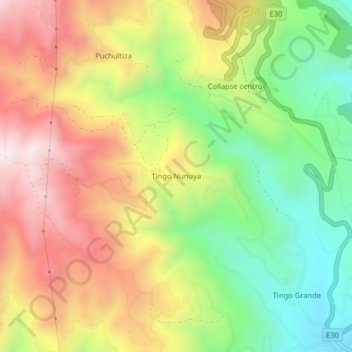 Mapa topográfico Tingo Nunuya, altitud, relieve