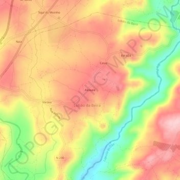 Mapa topográfico Alcouce, altitud, relieve