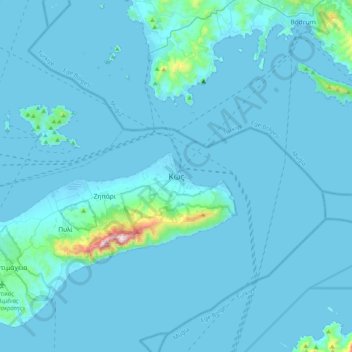 Mapa topográfico Kos, altitud, relieve