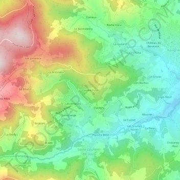Mapa topográfico Combe Fusil, altitud, relieve