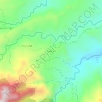Mapa topográfico Owacan, altitud, relieve