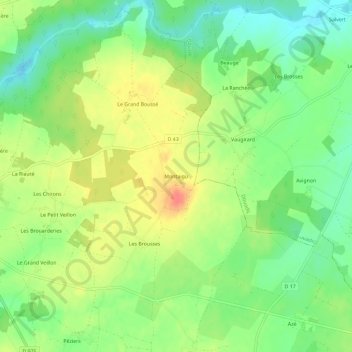 Mapa topográfico Montaigu, altitud, relieve