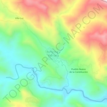 Mapa topográfico Reforma y Planada, altitud, relieve