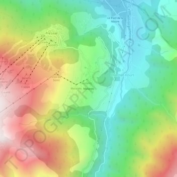 Mapa topográfico Molanès, altitud, relieve