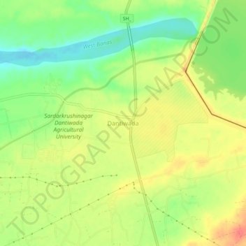 Mapa topográfico Dantiwada, altitud, relieve