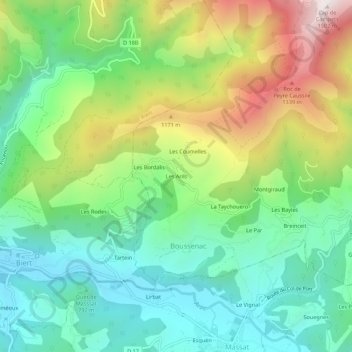 Mapa topográfico Les Arils, altitud, relieve