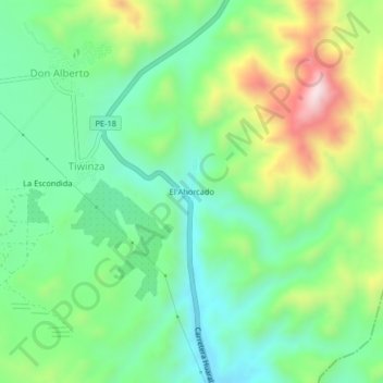 Mapa topográfico El Ahorcado, altitud, relieve