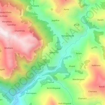 Mapa topográfico Maheli, altitud, relieve