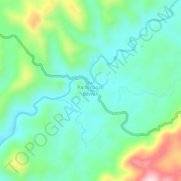 Mapa topográfico Paramasan Bawah, altitud, relieve