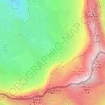 Mapa topográfico Cirque de Troumouse, altitud, relieve