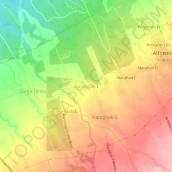 Mapa topográfico Matagbak I, altitud, relieve