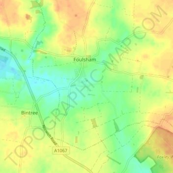Mapa topográfico Pockthorpe, altitud, relieve