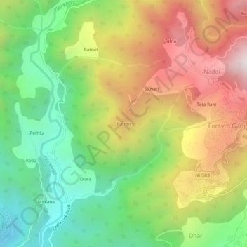 Mapa topográfico Barnet, altitud, relieve