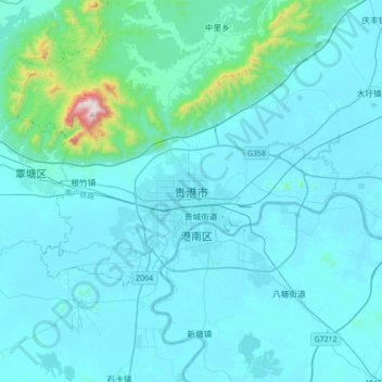 Mapa topográfico Guigang, altitud, relieve