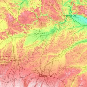 Mapa topográfico Pfaffenhofen an der Ilm, altitud, relieve