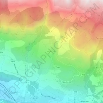 Mapa topográfico Les Girards, altitud, relieve