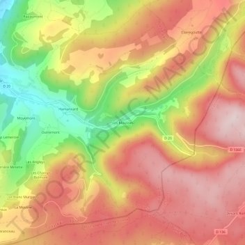 Mapa topográfico Les Mousses, altitud, relieve