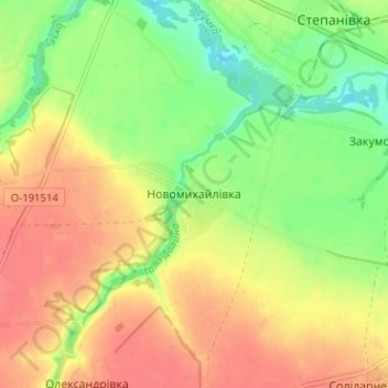 Mapa topográfico Новомихайлівка, altitud, relieve