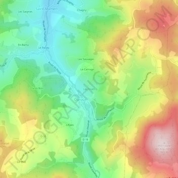 Mapa topográfico Les Friats, altitud, relieve