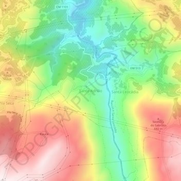 Mapa topográfico Santo Adrião, altitud, relieve
