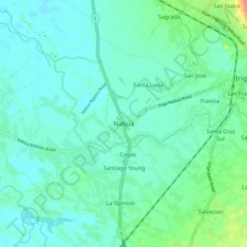 Mapa topográfico Nabua, altitud, relieve