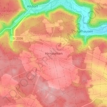 Mapa topográfico Hirnstetten, altitud, relieve