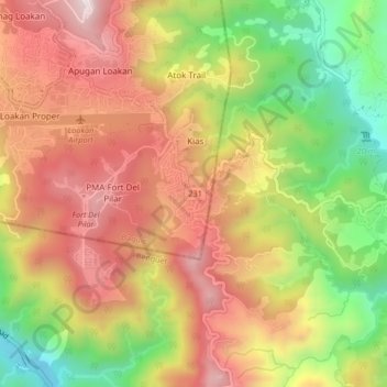 Mapa topográfico Kias, altitud, relieve