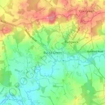 Mapa topográfico Bucks Green, altitud, relieve