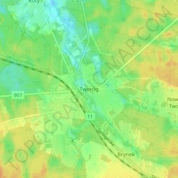Mapa topográfico Tworog, altitud, relieve