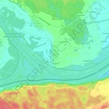Mapa topográfico Bergham, altitud, relieve
