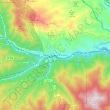 Mapa topográfico Idaho Springs, altitud, relieve
