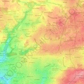 Mapa topográfico Lanroze, altitud, relieve