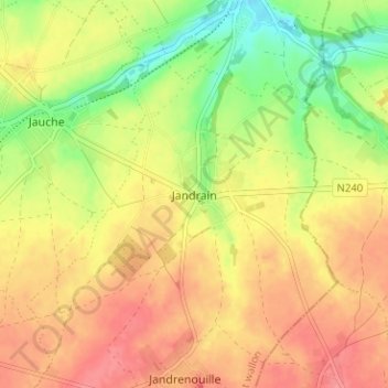 Mapa topográfico Jandrain, altitud, relieve