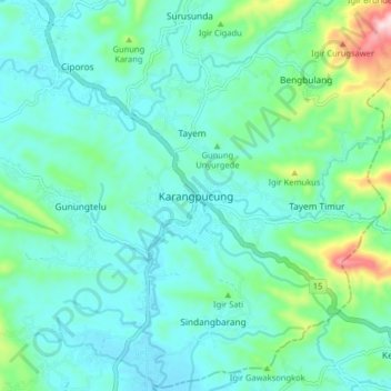 Mapa topográfico Karangpucung, altitud, relieve