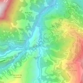 Mapa topográfico Yolosita, altitud, relieve