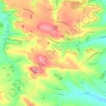 Mapa topográfico Coches, altitud, relieve