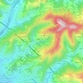 Mapa topográfico Finocchiara, altitud, relieve