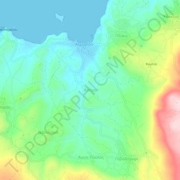 Mapa topográfico Aspro, altitud, relieve