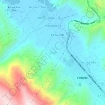 Mapa topográfico Liriuni, altitud, relieve