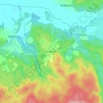 Mapa topográfico Drzeńsko, altitud, relieve