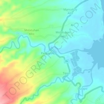 Mapa topográfico Paypayan, altitud, relieve