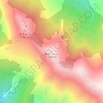 Mapa topográfico Pico Paraes, altitud, relieve