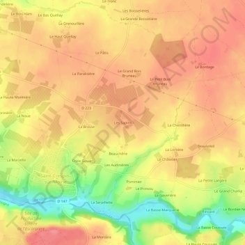 Mapa topográfico Les Sapins, altitud, relieve