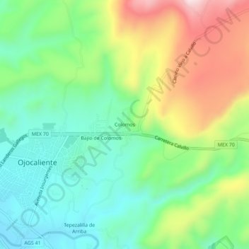 Mapa topográfico Colomos, altitud, relieve