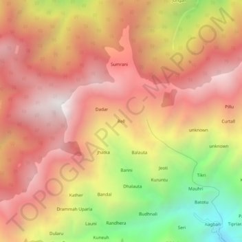 Mapa topográfico Rell, altitud, relieve