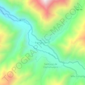 Mapa topográfico Espíritu Santo, altitud, relieve