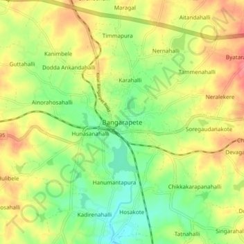 Mapa topográfico Bangarapete, altitud, relieve