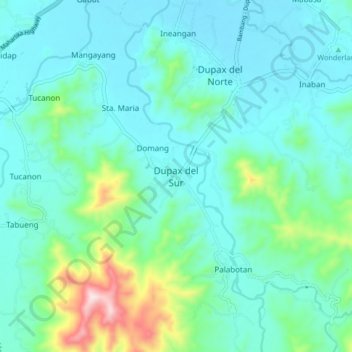 Mapa topográfico Dupax del Sur, altitud, relieve