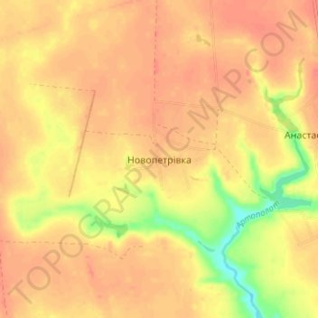 Mapa topográfico Novopetrivka, altitud, relieve